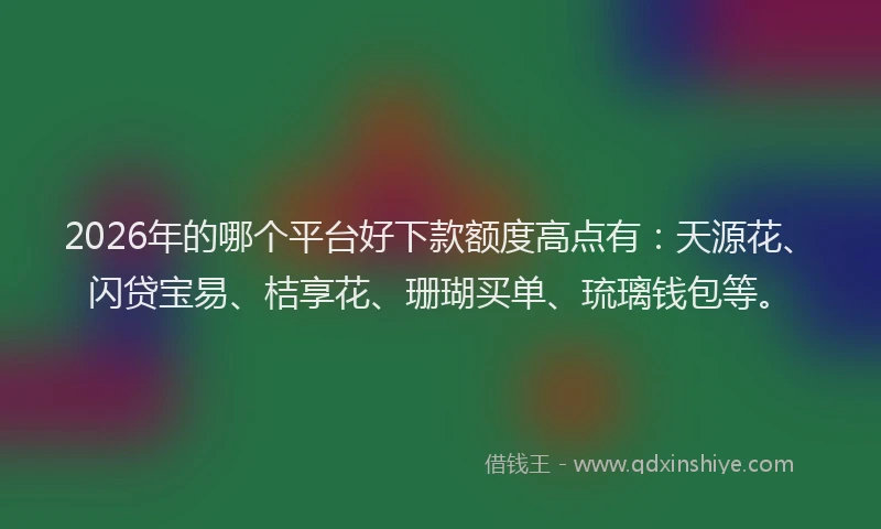2026年的哪个平台好下款额度高点有:天源花、闪贷宝易、桔享花、珊瑚买单、琉璃钱包等。