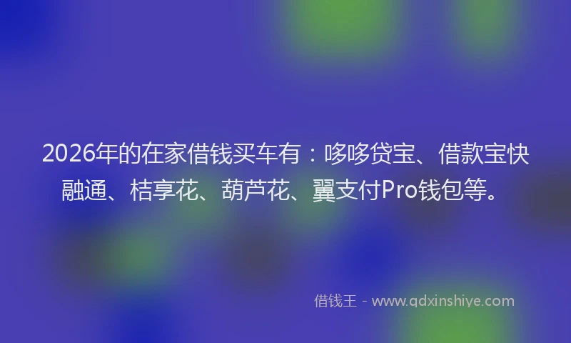 2026年的在家借钱买车有：哆哆贷宝、借款宝快融通、桔享花、葫芦花、翼支付Pro钱包等。
