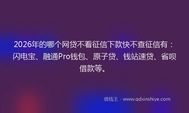 2026年的哪个网贷不看征信下款快不查征信有：闪电宝、融通Pro钱包、原子贷、钱站速贷、省呗借款等。