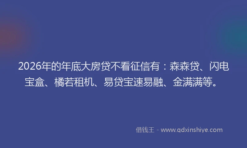 2026年的年底大房贷不看征信有：森森贷、闪电宝盒、橘若租机、易贷宝速易融、金满满等。