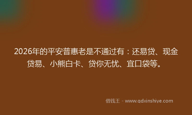 2026年的平安普惠老是不通过有：还易贷、现金贷易、小熊白卡、贷你无忧、宜口袋等。