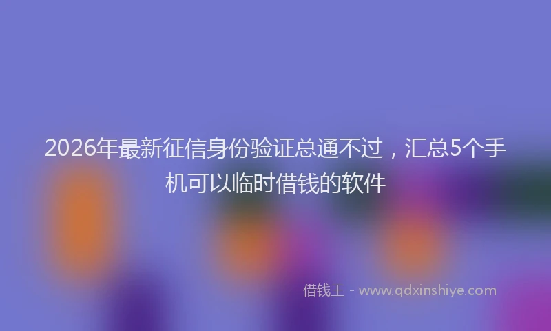 2026年最新征信身份验证总通不过，汇总5个手机可以临时借钱的软件