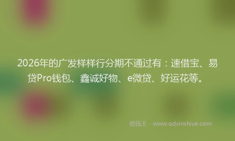2026年的广发样样行分期不通过有：速借宝、易贷Pro钱包、鑫诚好物、e微贷、好运花等。