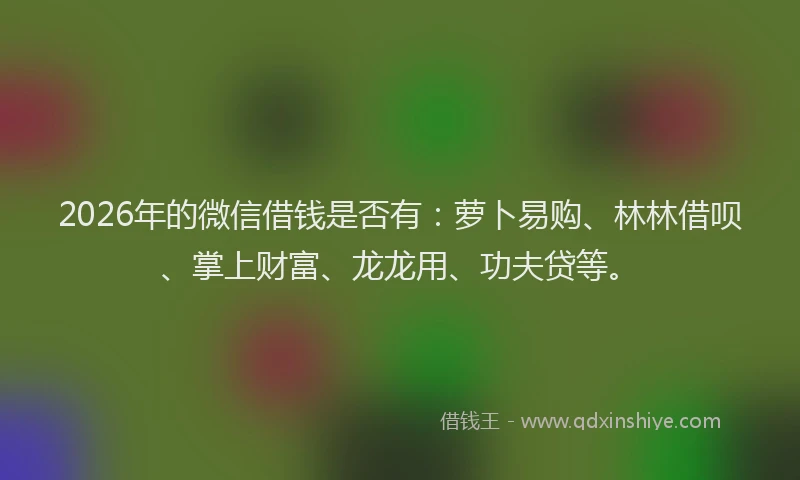 2026年的微信借钱是否有：萝卜易购、林林借呗、掌上财富、龙龙用、功夫贷等。