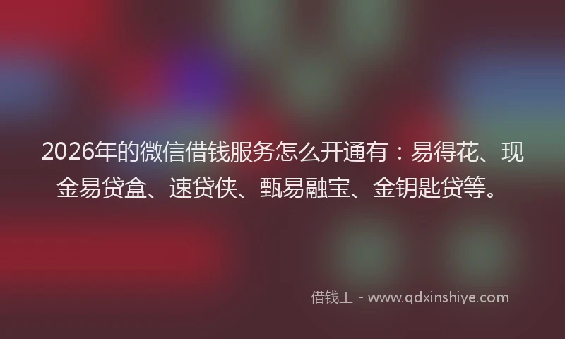 2026年的微信借钱服务怎么开通有：易得花、现金易贷盒、速贷侠、甄易融宝、金钥匙贷等。