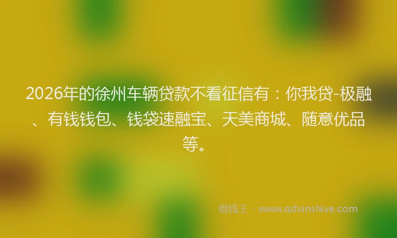 2026年的徐州车辆贷款不看征信有：你我贷-极融、有钱钱包、钱袋速融宝、天美商城、随意优品等。