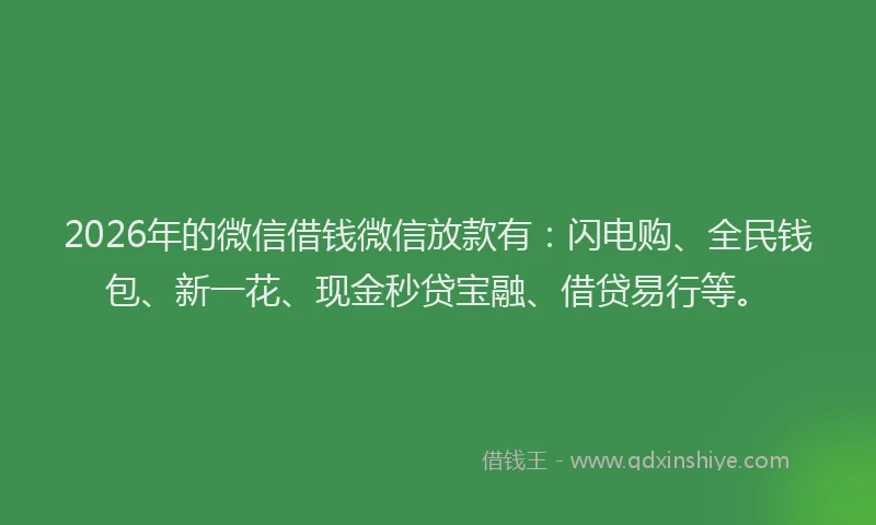2026年的微信借钱微信放款有：闪电购、全民钱包、新一花、现金秒贷宝融、借贷易行等。