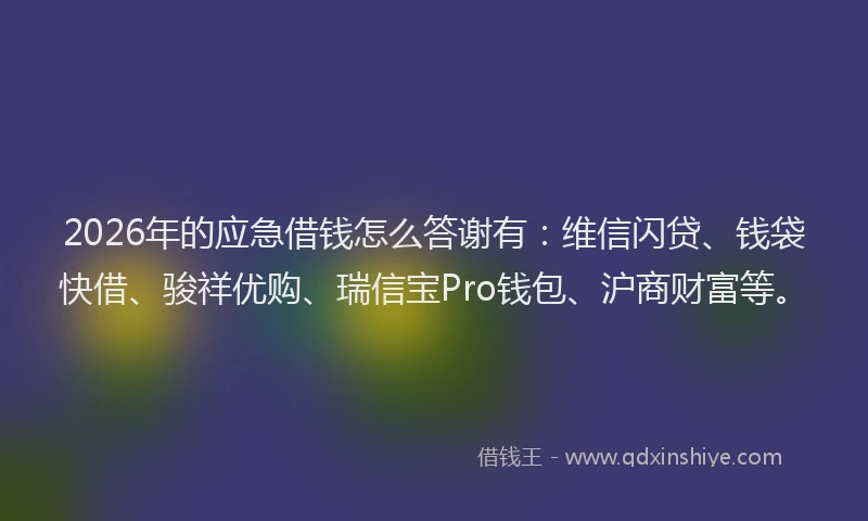 2026年的应急借钱怎么答谢有：维信闪贷、钱袋快借、骏祥优购、瑞信宝Pro钱包、沪商财富等。
