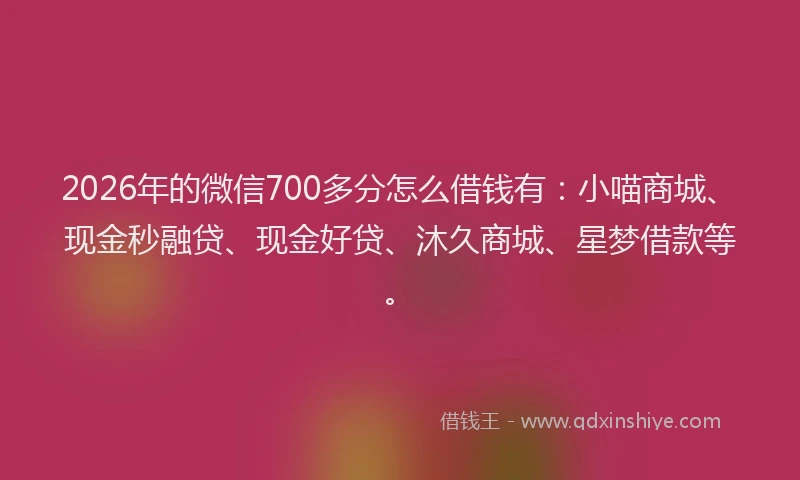 2026年的微信700多分怎么借钱有：小喵商城、现金秒融贷、现金好贷、沐久商城、星梦借款等。