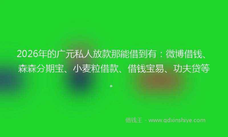 2026年的广元私人放款那能借到有：微博借钱、森森分期宝、小麦粒借款、借钱宝易、功夫贷等。