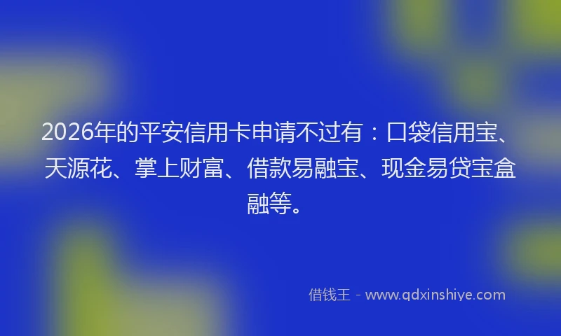 2026年的平安信用卡申请不过有：口袋信用宝、天源花、掌上财富、借款易融宝、现金易贷宝盒融等。
