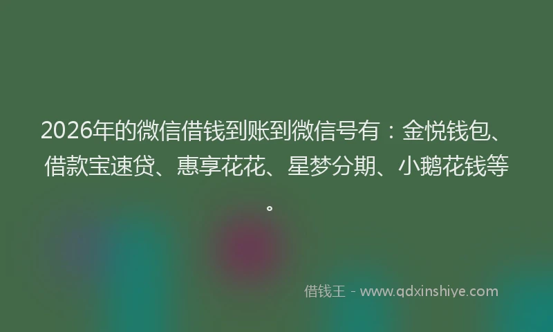 2026年的微信借钱到账到微信号有：金悦钱包、借款宝速贷、惠享花花、星梦分期、小鹅花钱等。