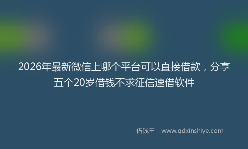 2026年最新微信上哪个平台可以直接借款，分享五个20岁借钱不求征信速借软件