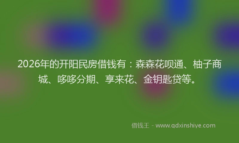 2026年的开阳民房借钱有：森森花呗通、柚子商城、哆哆分期、享来花、金钥匙贷等。