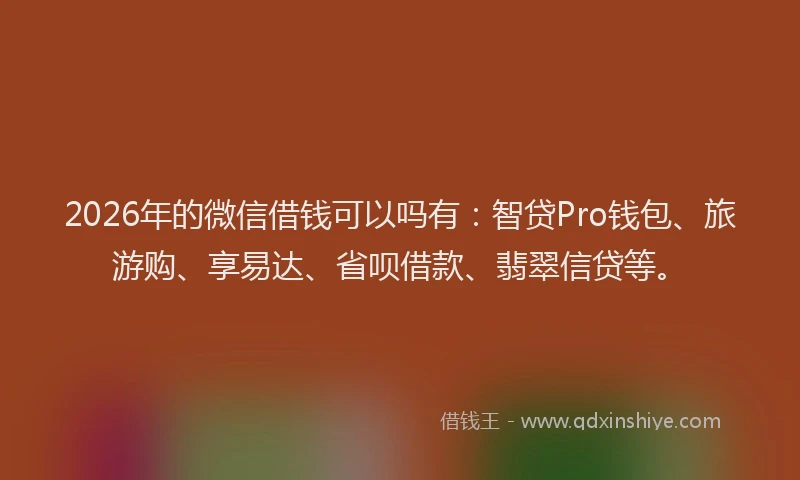 2026年的微信借钱可以吗有：智贷Pro钱包、旅游购、享易达、省呗借款、翡翠信贷等。