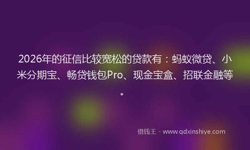 2026年的征信比较宽松的贷款有：蚂蚁微贷、小米分期宝、畅贷钱包Pro、现金宝盒、招联金融等。
