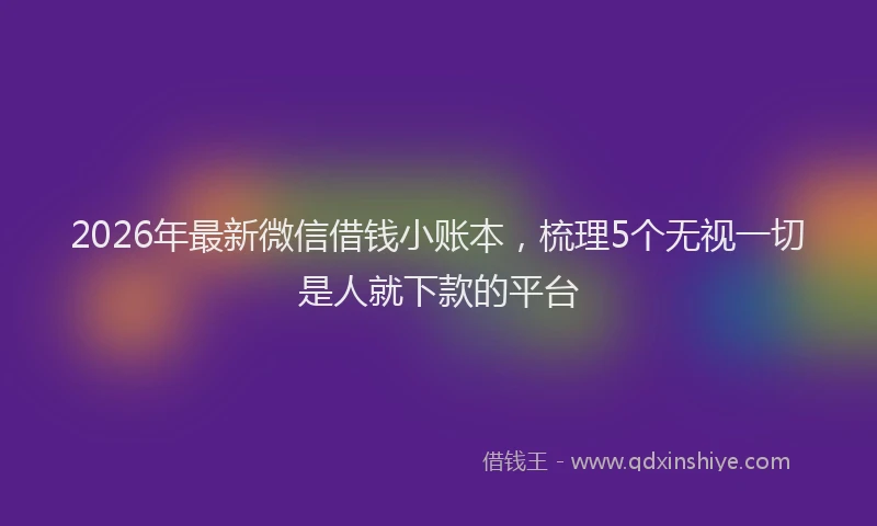 2026年最新微信借钱小账本，梳理5个无视一切是人就下款的平台