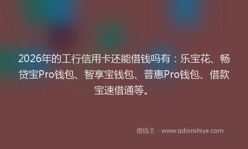 2026年的工行信用卡还能借钱吗有：乐宝花、畅贷宝Pro钱包、智享宝钱包、普惠Pro钱包、借款宝速借通等。