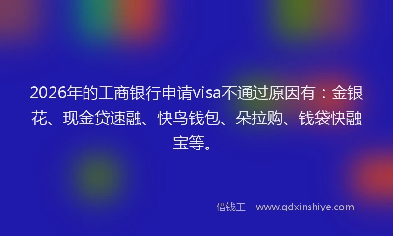 2026年的工商银行申请visa不通过原因有：金银花、现金贷速融、快鸟钱包、朵拉购、钱袋快融宝等。