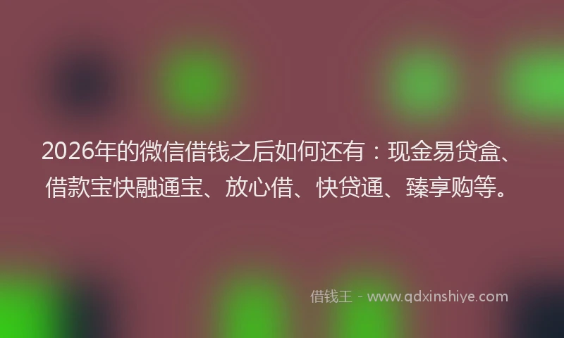 2026年的微信借钱之后如何还有：现金易贷盒、借款宝快融通宝、放心借、快贷通、臻享购等。