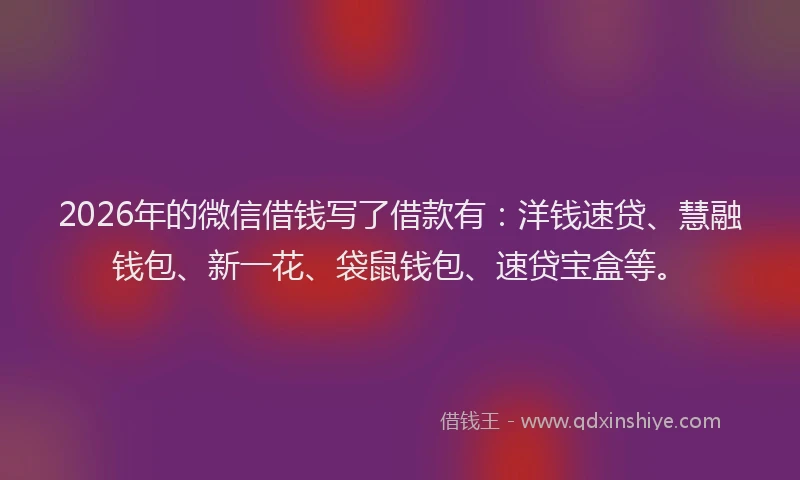 2026年的微信借钱写了借款有：洋钱速贷、慧融钱包、新一花、袋鼠钱包、速贷宝盒等。