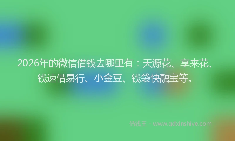 2026年的微信借钱去哪里有：天源花、享来花、钱速借易行、小金豆、钱袋快融宝等。