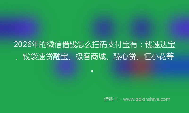2026年的微信借钱怎么扫码支付宝有：钱速达宝、钱袋速贷融宝、极客商城、臻心贷、恒小花等。