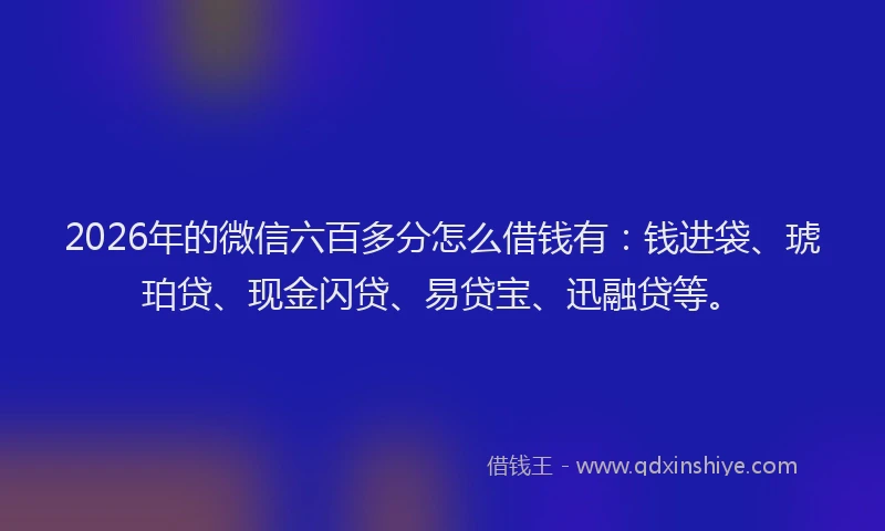 2026年的微信六百多分怎么借钱有：钱进袋、琥珀贷、现金闪贷、易贷宝、迅融贷等。