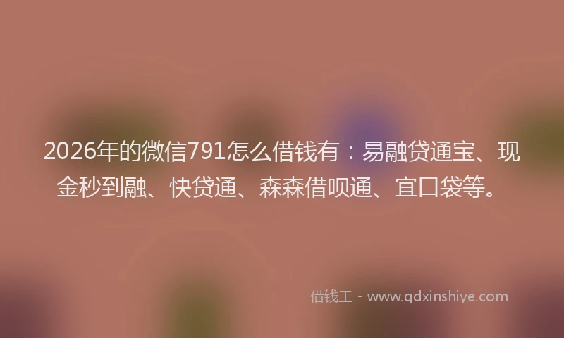 2026年的微信791怎么借钱有：易融贷通宝、现金秒到融、快贷通、森森借呗通、宜口袋等。