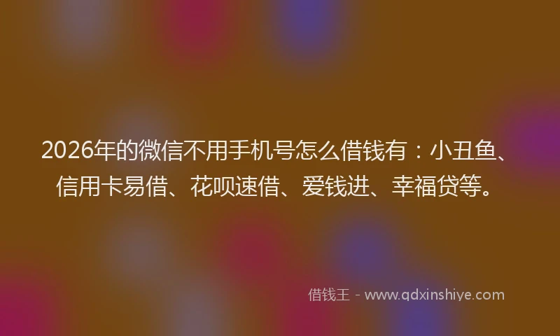 2026年的微信不用手机号怎么借钱有：小丑鱼、信用卡易借、花呗速借、爱钱进、幸福贷等。