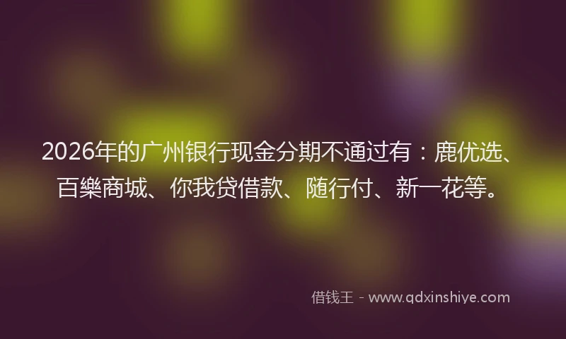 2026年的广州银行现金分期不通过有：鹿优选、百樂商城、你我贷借款、随行付、新一花等。