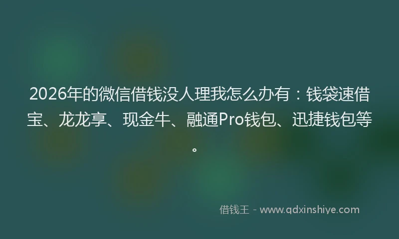 2026年的微信借钱没人理我怎么办有：钱袋速借宝、龙龙享、现金牛、融通Pro钱包、迅捷钱包等。