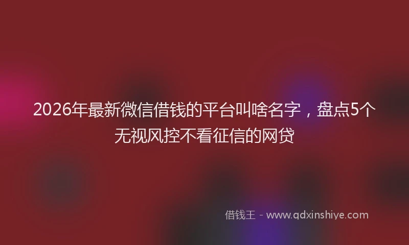 2026年最新微信借钱的平台叫啥名字，盘点5个无视风控不看征信的网贷