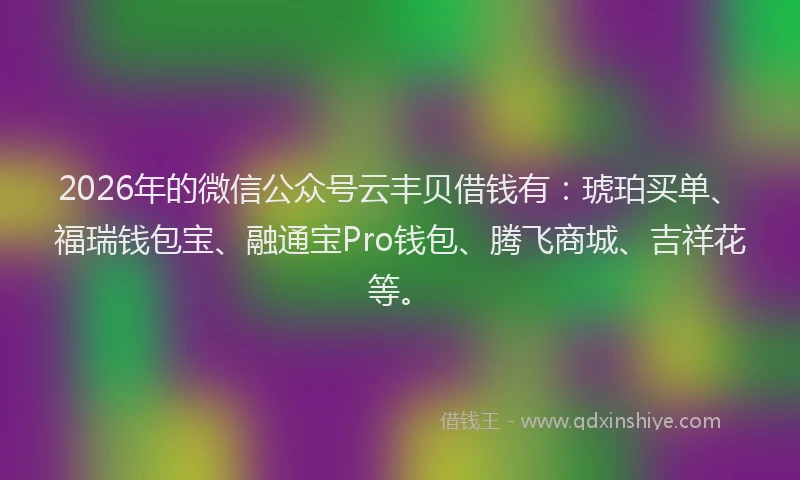2026年的微信公众号云丰贝借钱有：琥珀买单、福瑞钱包宝、融通宝Pro钱包、腾飞商城、吉祥花等。
