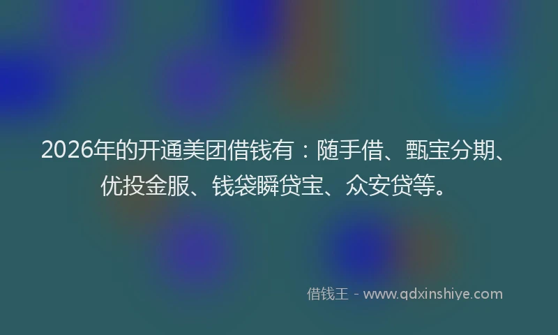 2026年的开通美团借钱有：随手借、甄宝分期、优投金服、钱袋瞬贷宝、众安贷等。