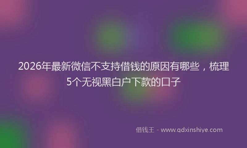 2026年最新微信不支持借钱的原因有哪些，梳理5个无视黑白户下款的口子