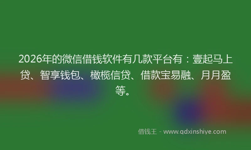 2026年的微信借钱软件有几款平台有：壹起马上贷、智享钱包、橄榄信贷、借款宝易融、月月盈等。