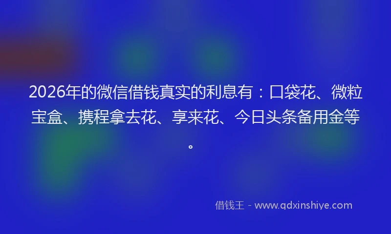 2026年的微信借钱真实的利息有：口袋花、微粒宝盒、携程拿去花、享来花、今日头条备用金等。