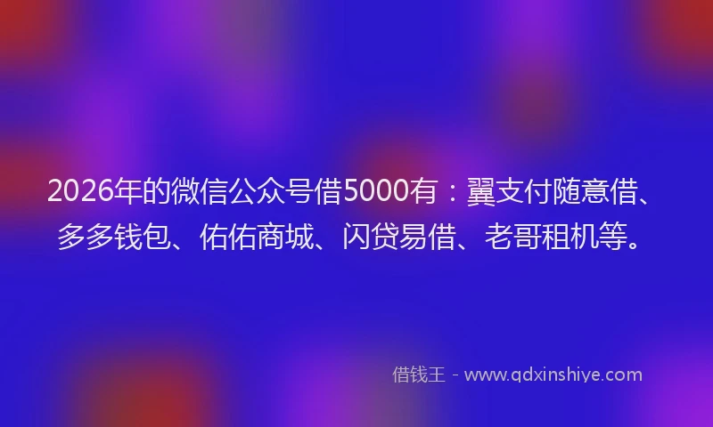 2026年的微信公众号借5000有：翼支付随意借、多多钱包、佑佑商城、闪贷易借、老哥租机等。