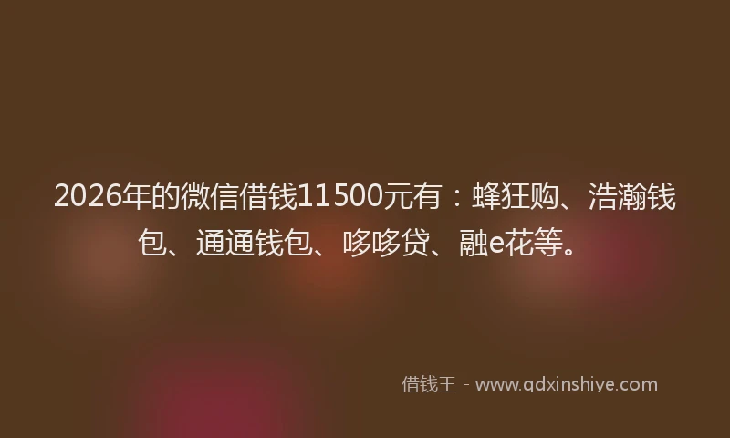 2026年的微信借钱11500元有：蜂狂购、浩瀚钱包、通通钱包、哆哆贷、融e花等。