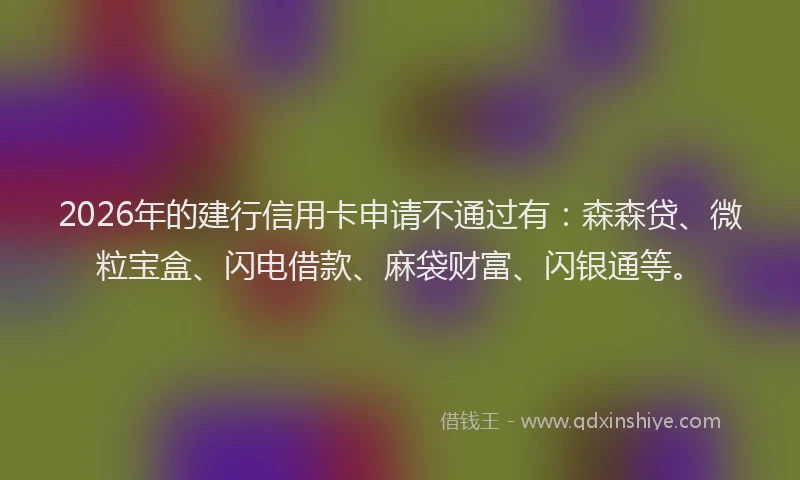 2026年的建行信用卡申请不通过有：森森贷、微粒宝盒、闪电借款、麻袋财富、闪银通等。