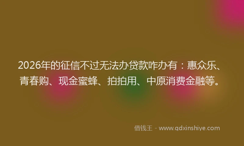 2026年的征信不过无法办贷款咋办有：惠众乐、青春购、现金蜜蜂、拍拍用、中原消费金融等。