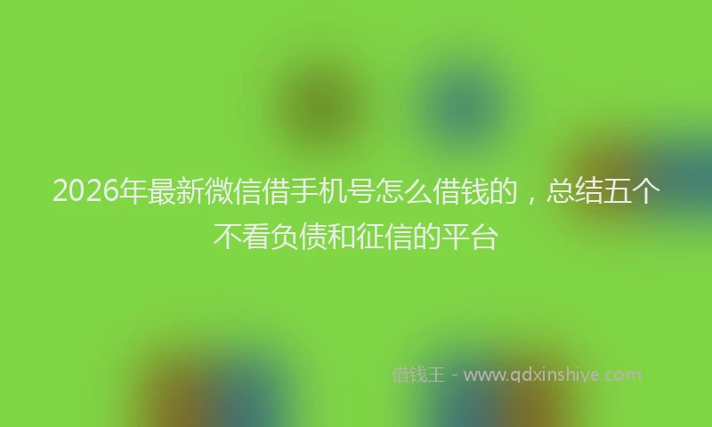 2026年最新微信借手机号怎么借钱的，总结五个不看负债和征信的平台