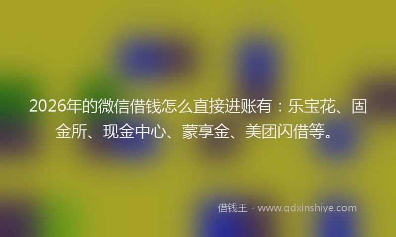 2026年的微信借钱怎么直接进账有：乐宝花、固金所、现金中心、蒙享金、美团闪借等。