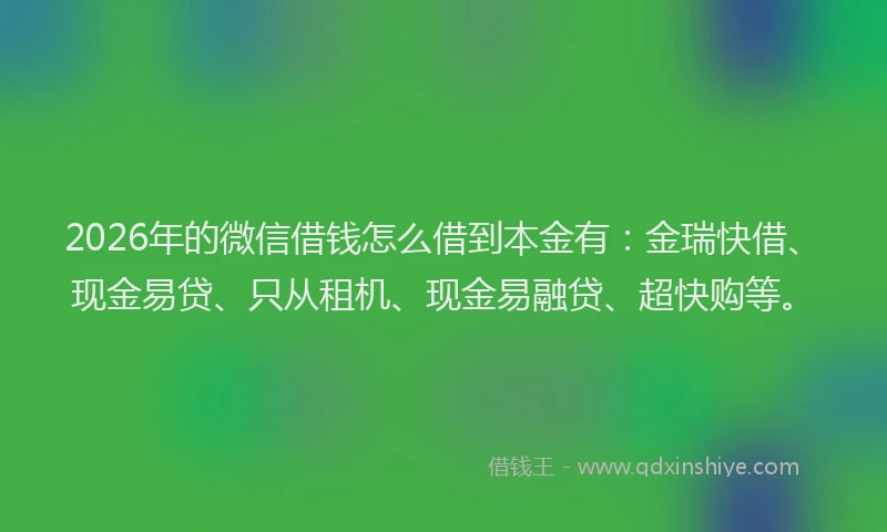 2026年的微信借钱怎么借到本金有：金瑞快借、现金易贷、只从租机、现金易融贷、超快购等。