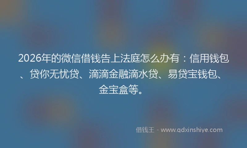 2026年的微信借钱告上法庭怎么办有：信用钱包、贷你无忧贷、滴滴金融滴水贷、易贷宝钱包、金宝盒等。