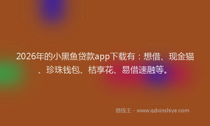 2026年的小黑鱼贷款app下载有：想借、现金猫、珍珠钱包、桔享花、易借速融等。