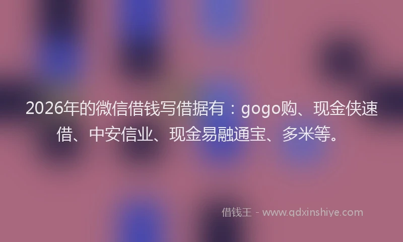 2026年的微信借钱写借据有：gogo购、现金侠速借、中安信业、现金易融通宝、多米等。