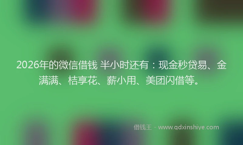 2026年的微信借钱 半小时还有：现金秒贷易、金满满、桔享花、薪小用、美团闪借等。