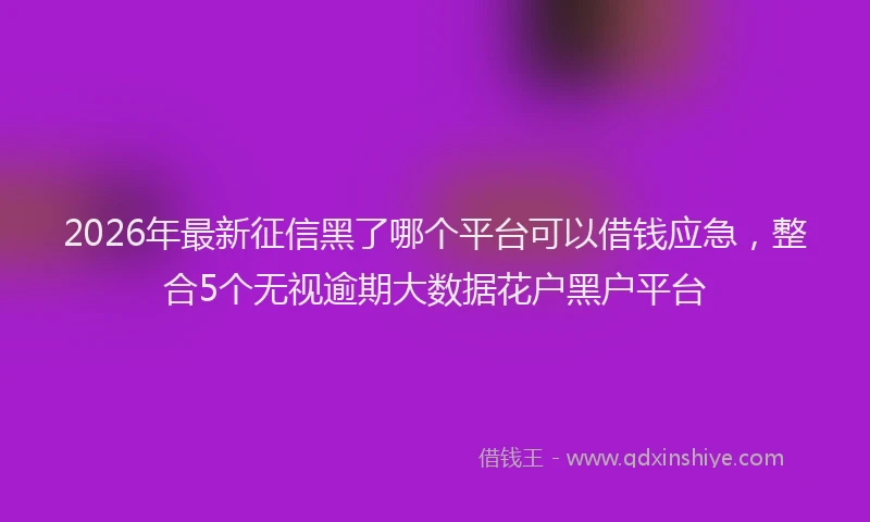 2026年最新征信黑了哪个平台可以借钱应急，整合5个无视逾期大数据花户黑户平台